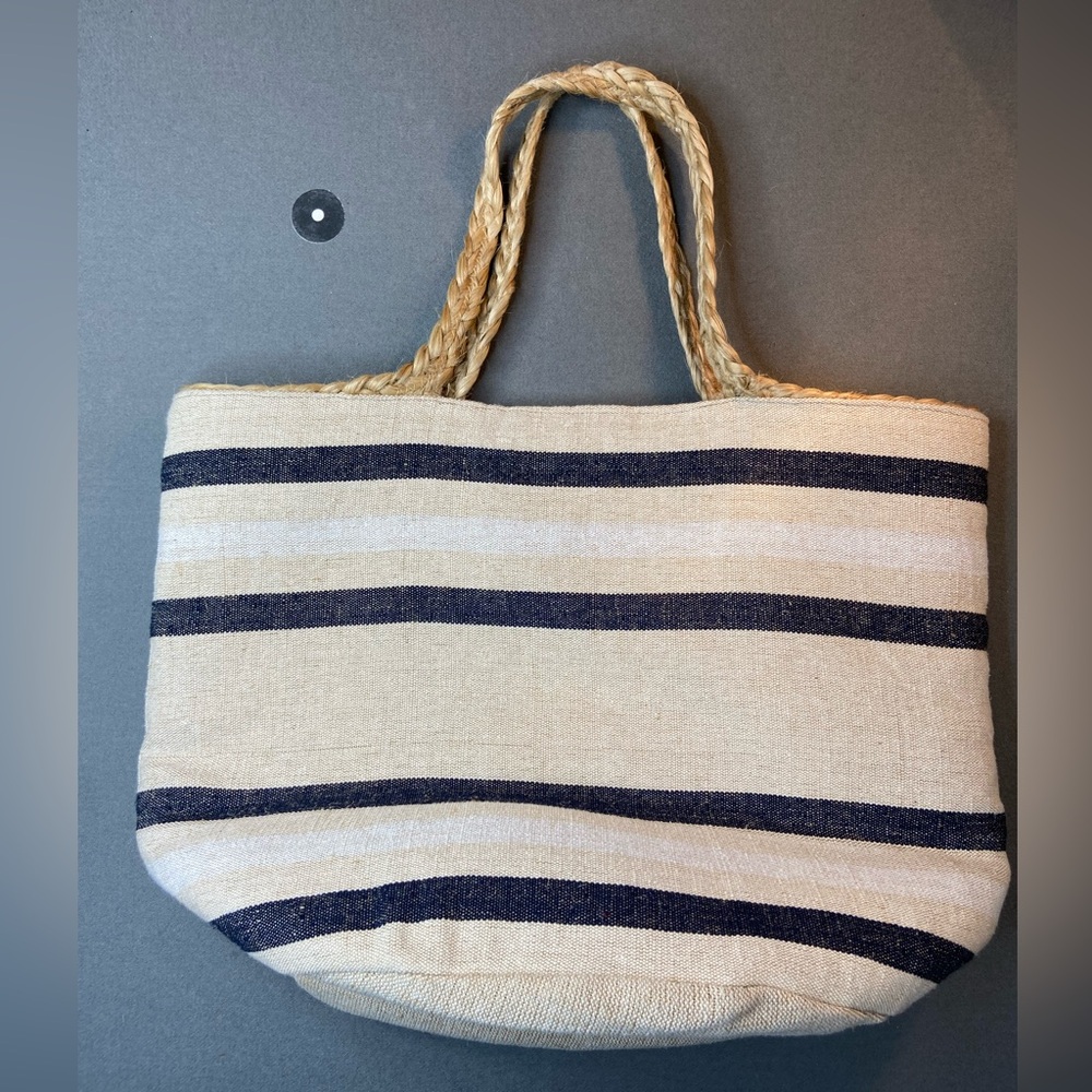 Lovestitch Large Jute Striped Tote‎ Bag